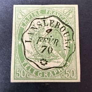 Télégraphe Y&T 2 "50c vert" en oblitéré. TB.