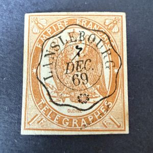 Télégraphe Y&T 3 "1fr orange en oblitéré. Signé Baudot, Miro. TB.