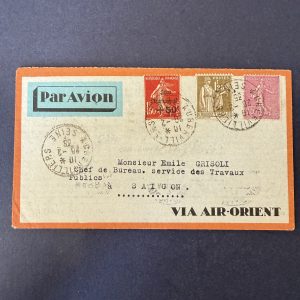 Y&T 202, 277a, 287 "Affranchissement pour Saïgon" avec variété surcharge déplacé. Superbe.