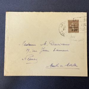 Y&T 267a "Caisse Amortissement" sans le point sur i de caisse en oblitéré sur lettre. TB.