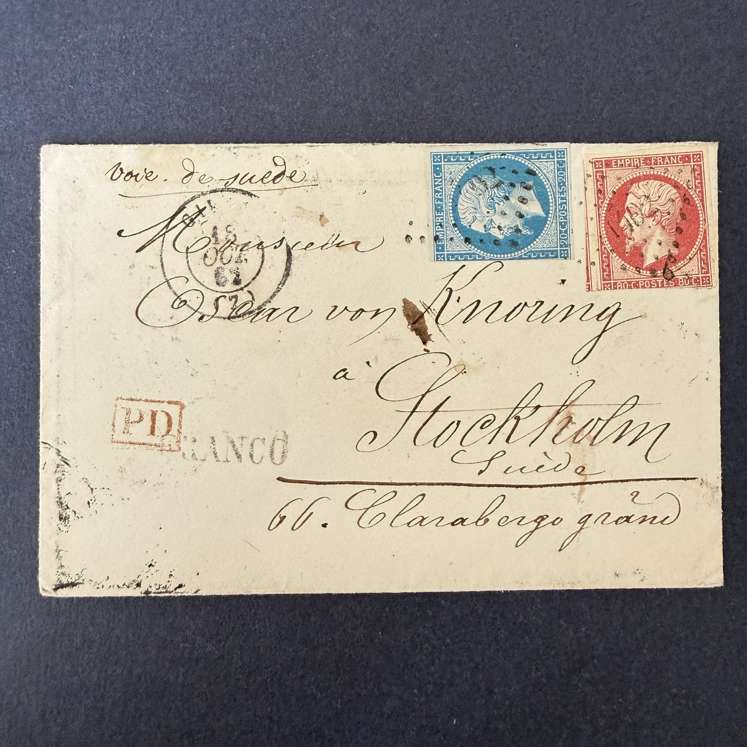 Y&T 14B et 17A "Napoléon" sur lettre pour la Suède. B/TB.