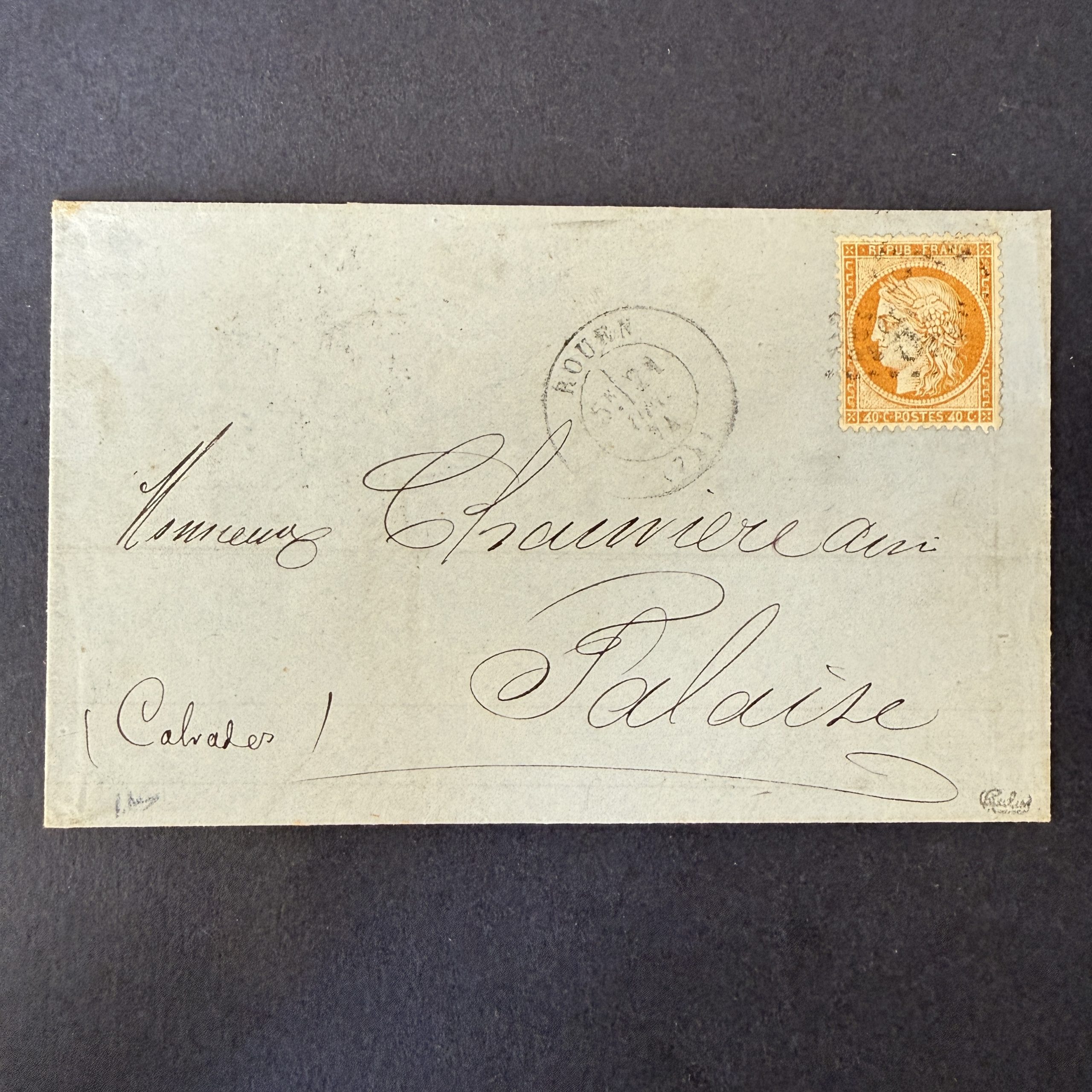 Y&T 38d "Cérès 40c siège" 4 retouché sur lettre. Signé Calves. TB.