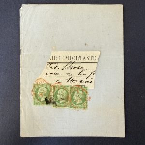 Y&T 20 "Napoléon 5c vert" 3 timbres oblitération rouge. TB.