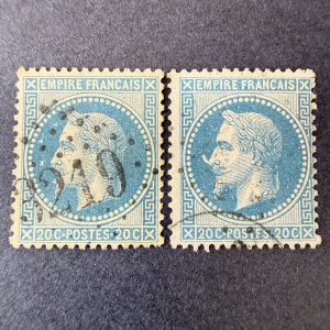 Y&T 29Bb et 29Bc, "Napoléon lauré 20c" à la corne et abeilles en oblitérés - TB