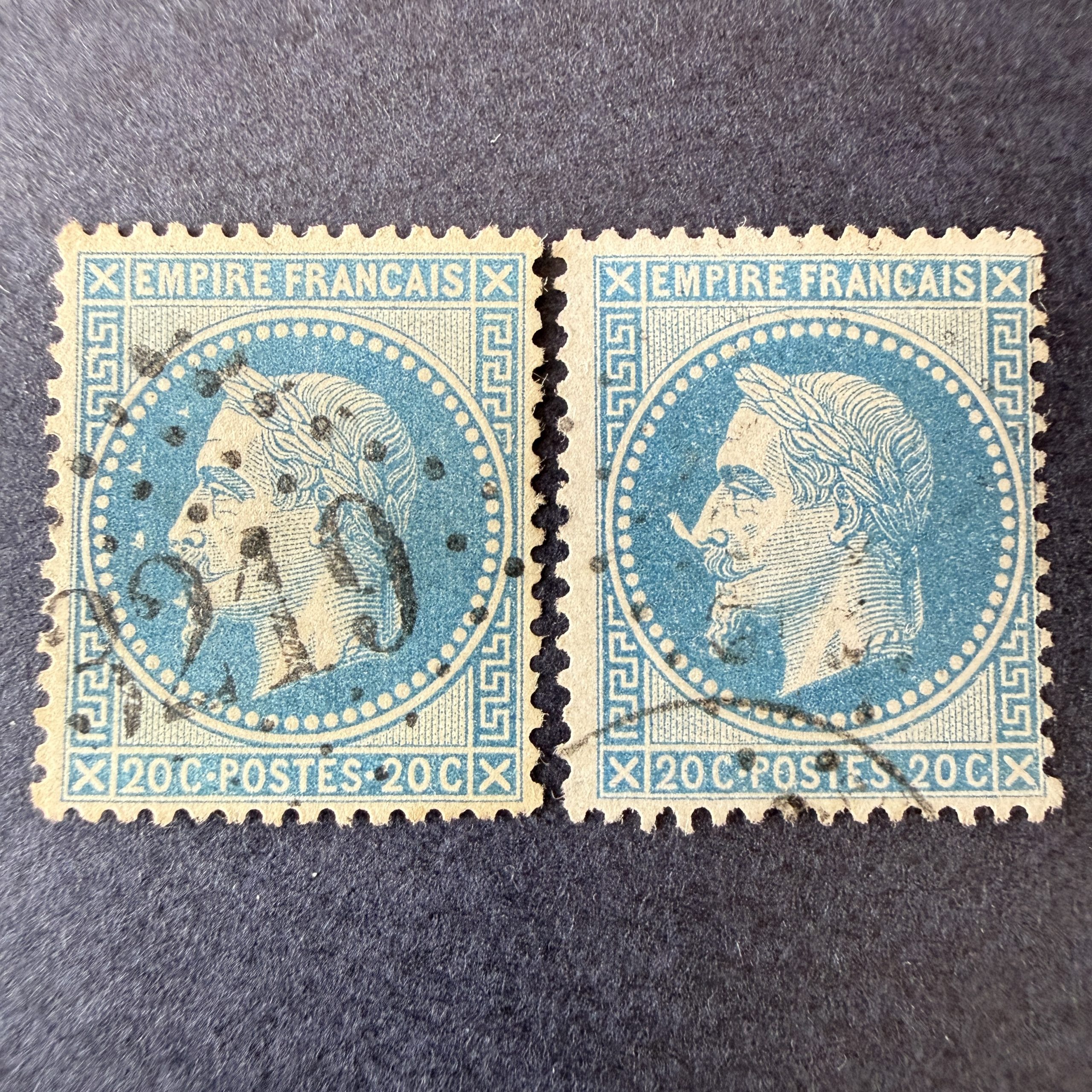 Y&T 29Bb et 29Bc, "Napoléon lauré 20c" à la corne et abeilles en oblitérés - TB