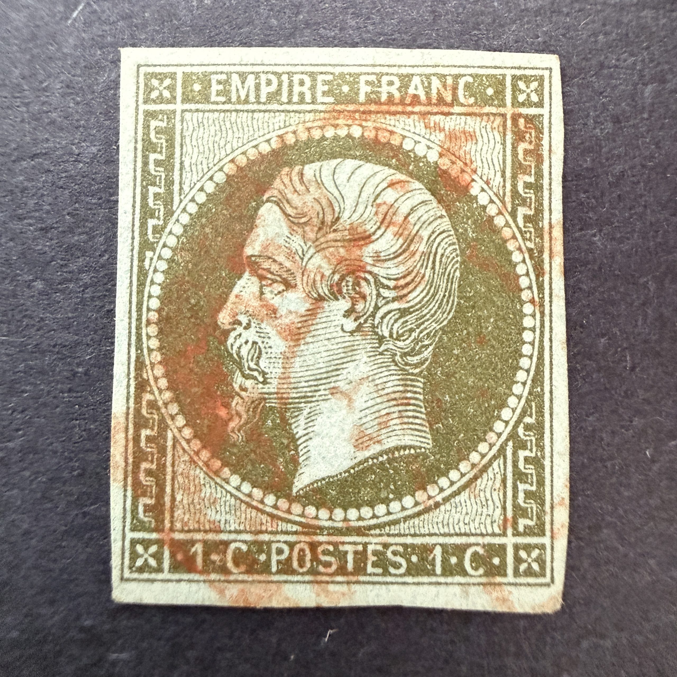 Y&T 11, "Napoléon 1c olive" en oblitéré cachet rouge - TB signé Brun