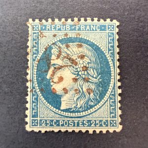Y&T 60A, "Cérès 25c bleu" en oblitéré GC rouge rare - B/TB