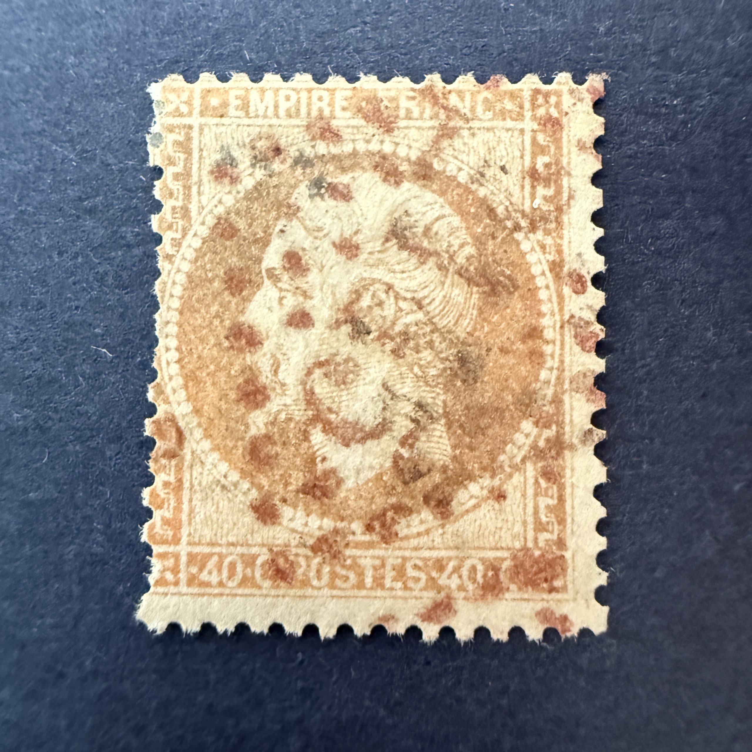 Y&T 23, "Napoléon 40c orange" en oblitéré GC rouge - B/TB