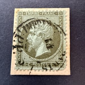 Y&T 19, "Napoléon 1c olive" en oblitéré cachet des imprimés noir - TB
