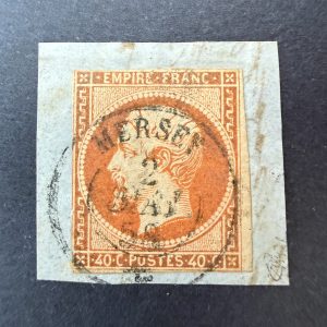 Y&T 16, "Napoléon 40c orange" en oblitéré cachet paquebot "Mersey" - B/TB signé Calves