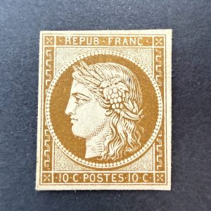 Essai, "Cérès 10c bistre" couleur finale sur papier carton en neuf - TB