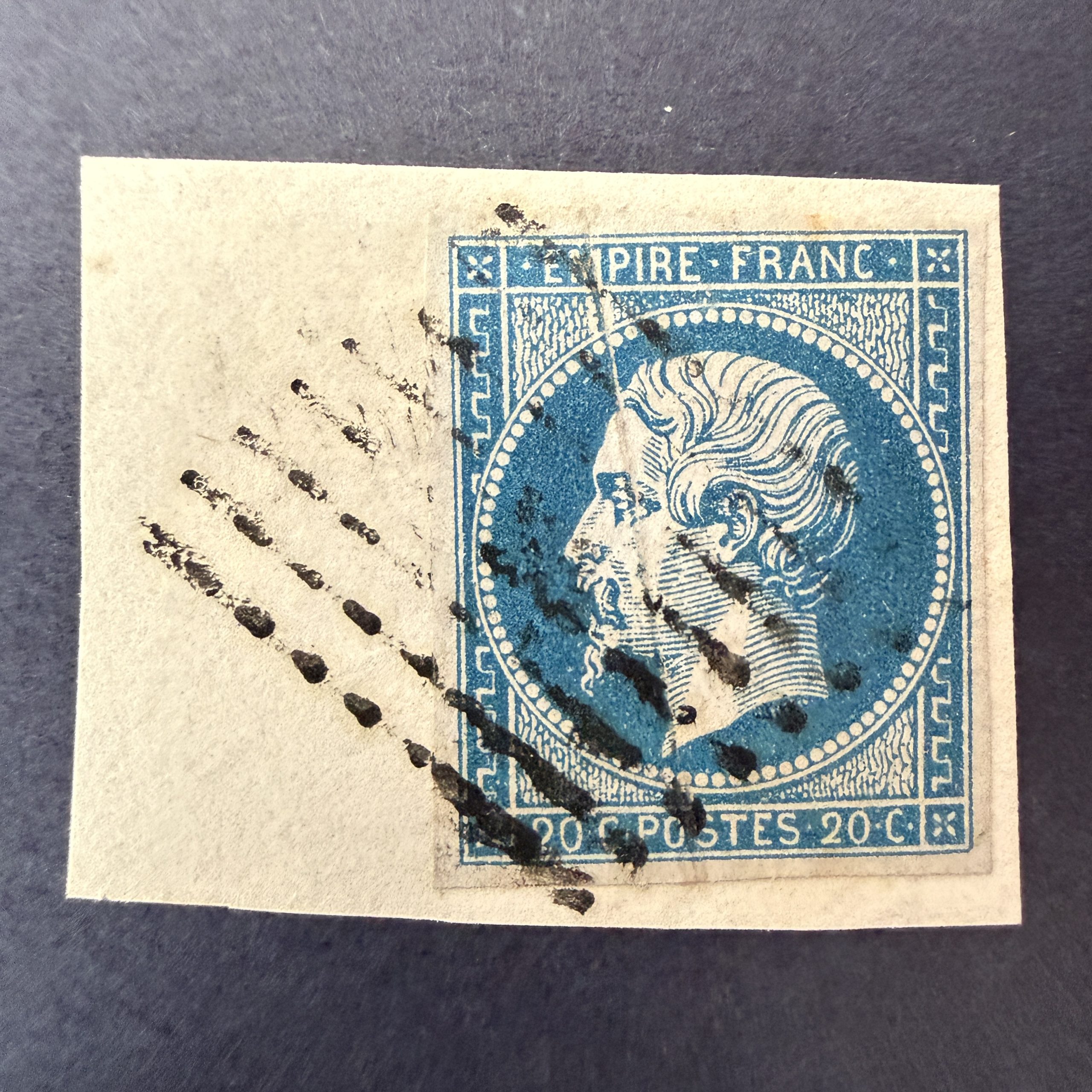 Y&T 14A, "Napoléon 20c bleu" avec pli d'accordéon en oblitéré - TB