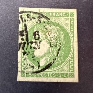Y&T 42B, "Bordeaux 5c vert jaune" en oblitéré cachet à date - TB signé Brun