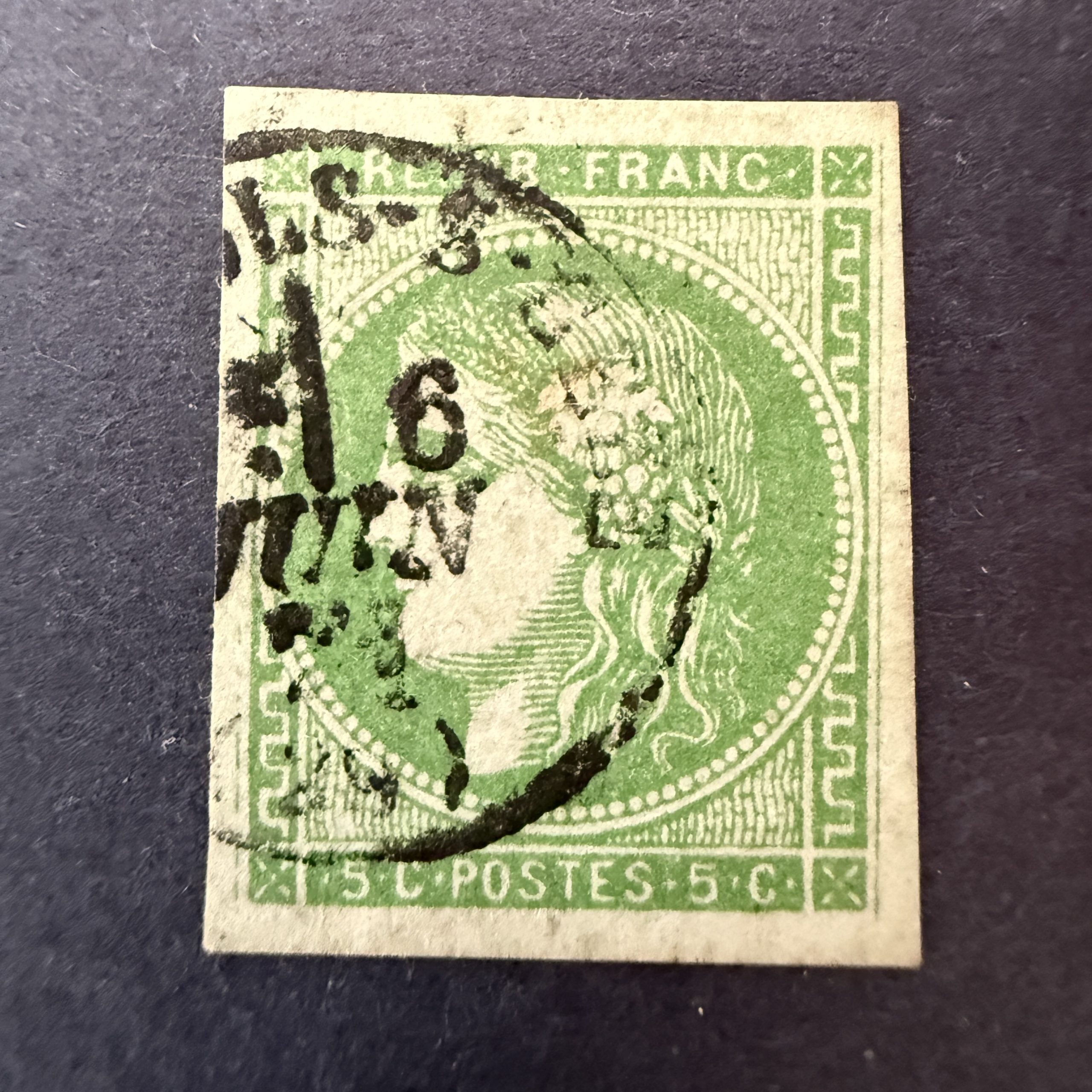 Y&T 42B, "Bordeaux 5c vert jaune" en oblitéré cachet à date - TB signé Brun