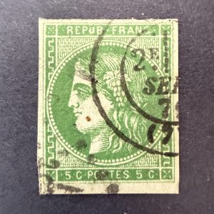 Y&T 42Ba, "Bordeaux 5c vert foncé" en oblitéré cachet à date - TB