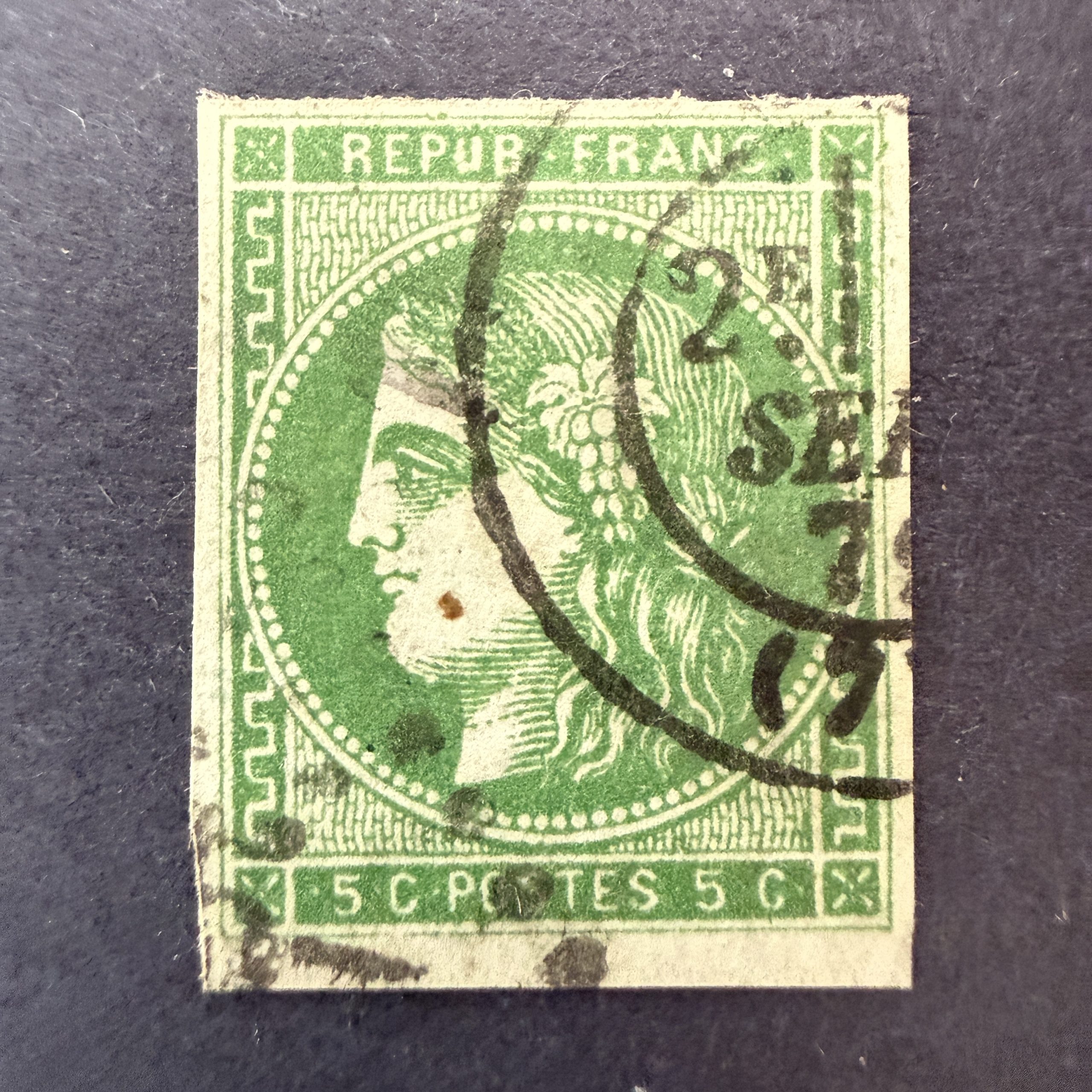 Y&T 42Ba, "Bordeaux 5c vert foncé" en oblitéré cachet à date - TB