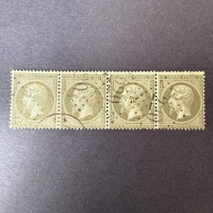 Y&T 19, "Napoléon 1c olive" en bande 4 en oblitérés - TB