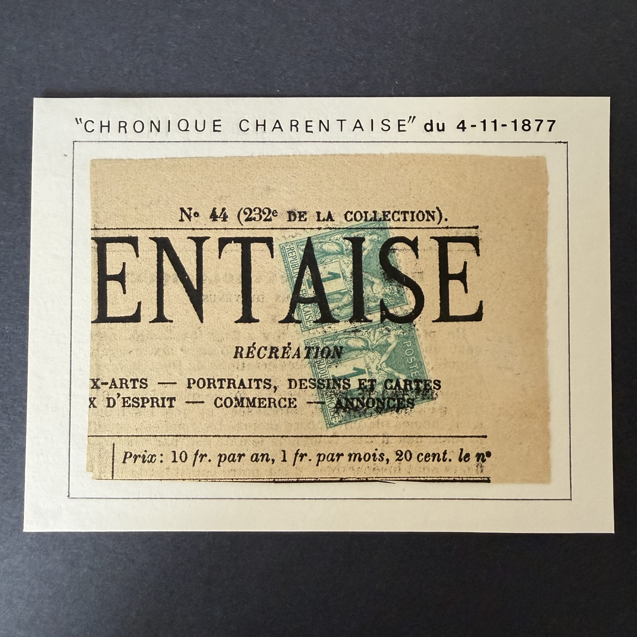 Y&T 61, "Sage 1c vert" type I en paire oblitérés sur fragment journal - TB