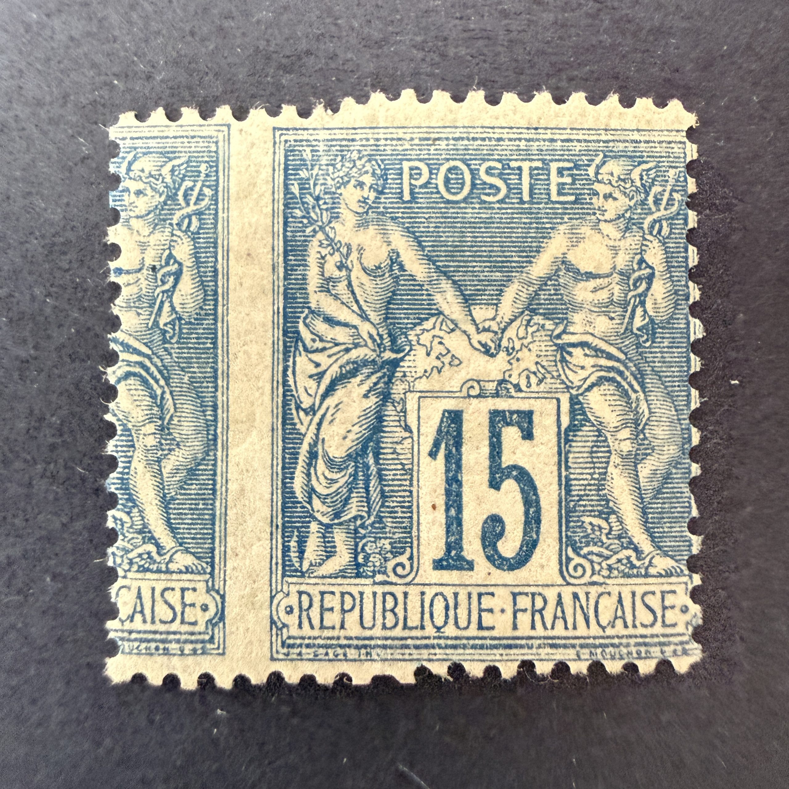 Y&T 101, "Sage 15c bleu" variété piquage en neuf * - TB