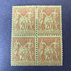 Y&T 96, "Sage 20c brique sur vert" bloc de 4 en neufs ** (2 ex neufs *) - TB