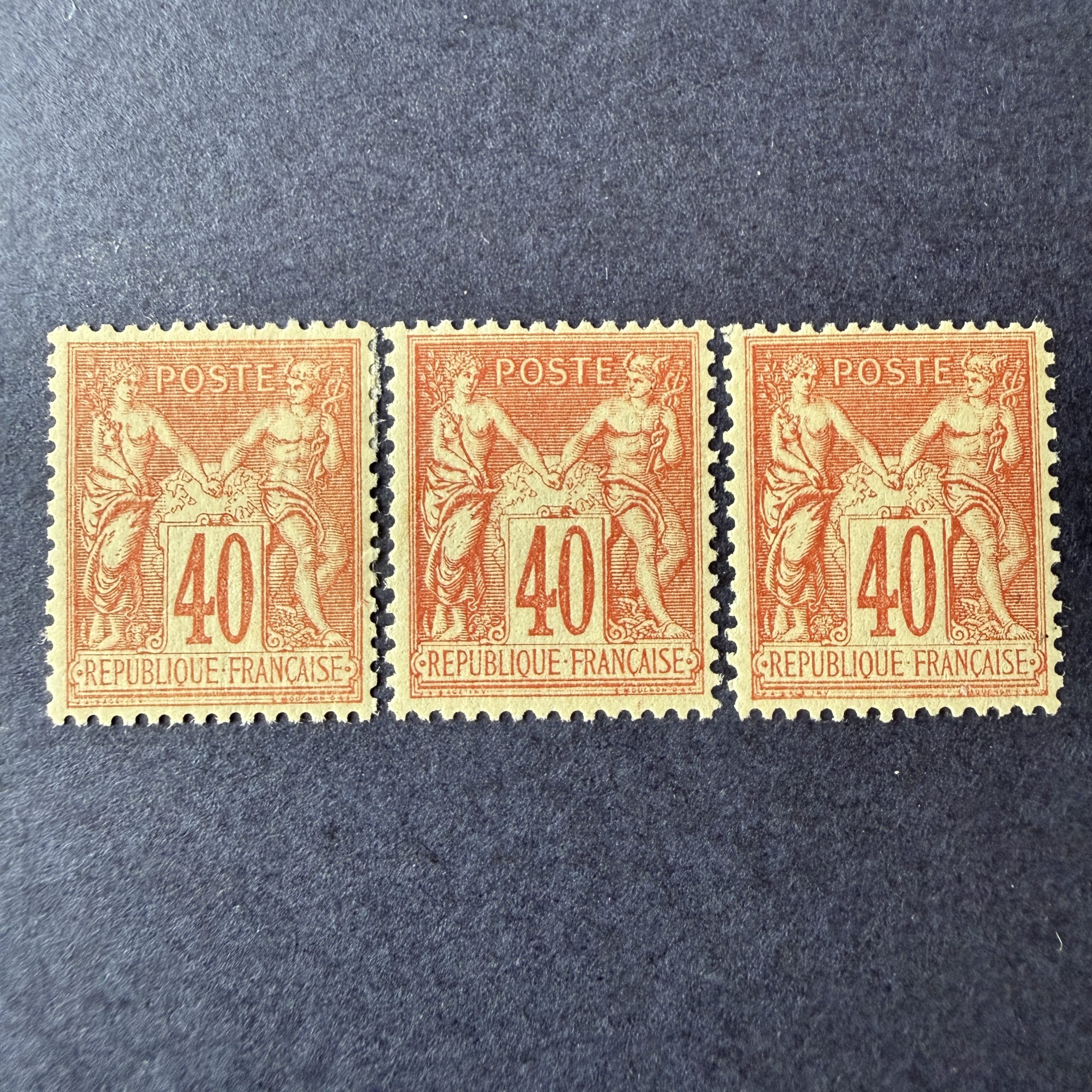 Y&T 94, "Sage 40c orange" 3 nuances en neufs * (1 timbre neuf **) - TB