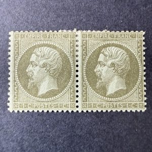 Y&T 19, "Napoléon 1c olive" en paire en neufs * avec charnière. TB.