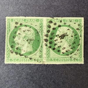 Y&T 12b, "Napoléon 5c vert foncé" paire de vert foncé en oblitérés. TB.