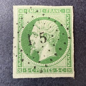 Y&T 12b, "Napoléon 5c vert foncé" en oblitéré. Superbe.