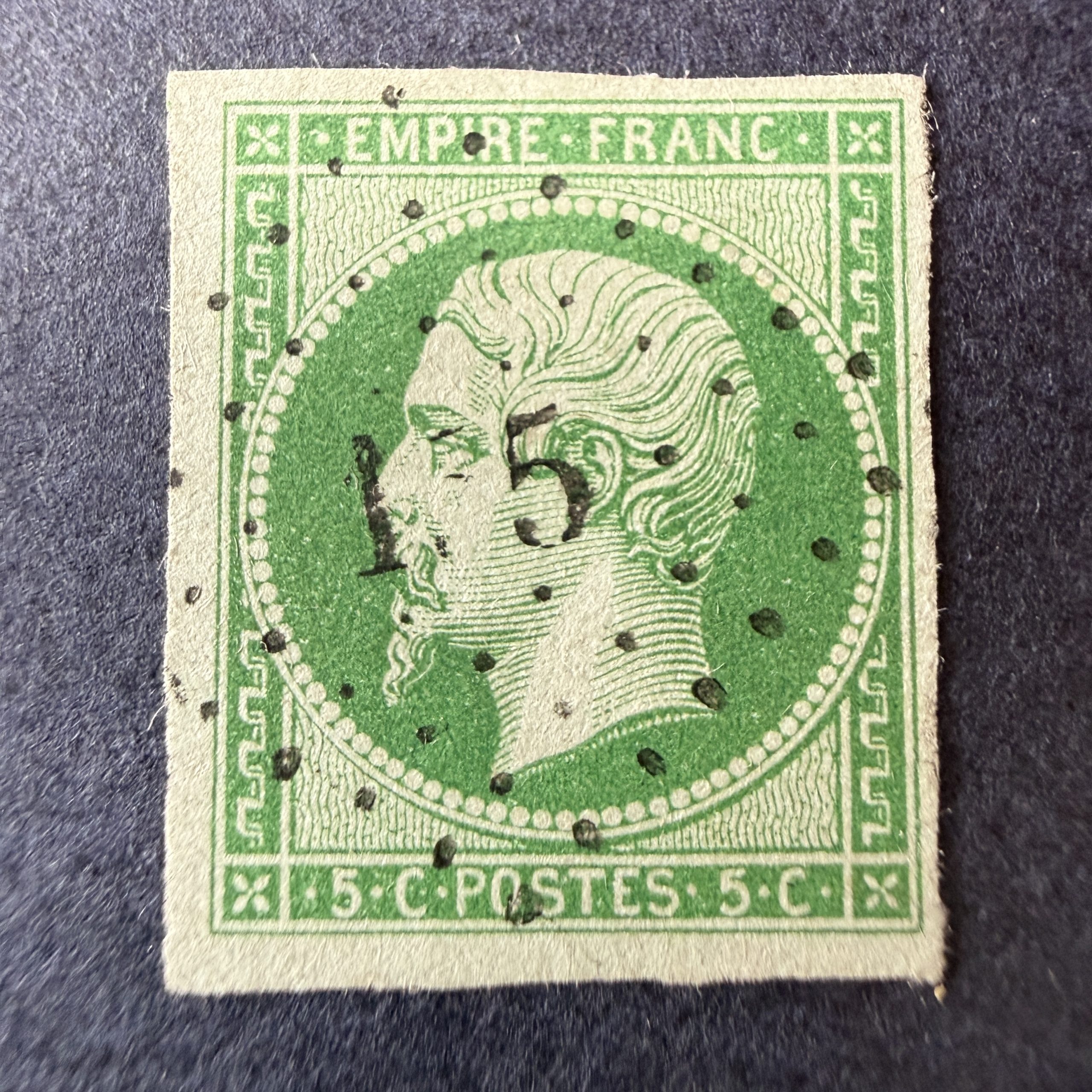 Y&T 12b, "Napoléon 5c vert foncé" en oblitéré. Superbe.