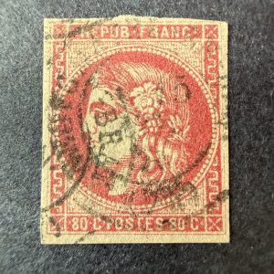 Y&T 49, "Bordeaux 80c rose" en oblitéré cachet à date. B/TB.