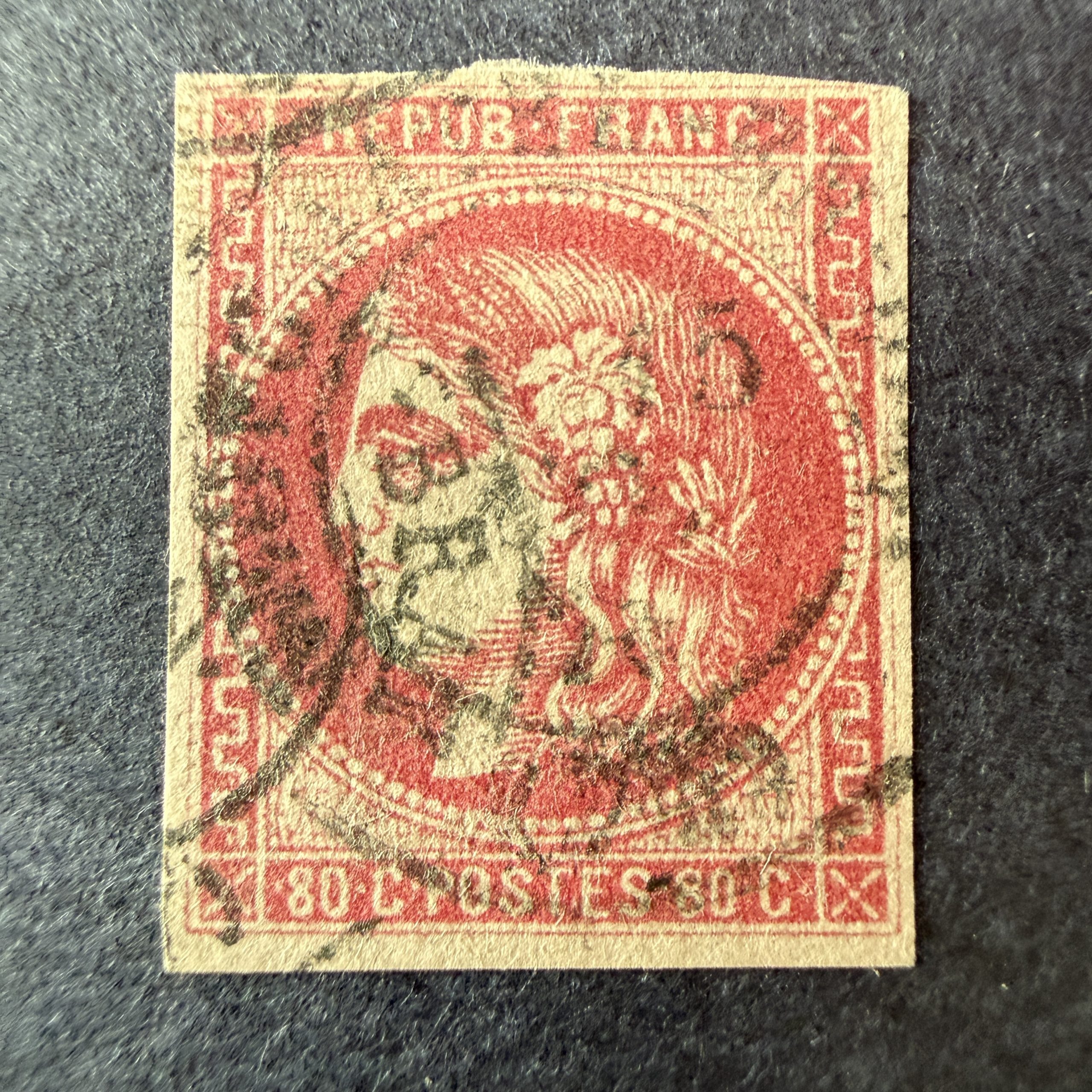 Y&T 49, "Bordeaux 80c rose" en oblitéré cachet à date. B/TB.