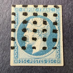 Y&T 15, "Napoléon 25c bleu" en oblitéré gros points. Signé Brun. Superbe.