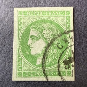 Y&T 42B, "Bordeaux 5c vert jaune" en oblitéré cachet à date. Signé Brun. Superbe.