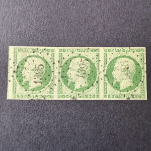 Y&T 12b, "Napoléon 5c vert foncé" bande de 3 en oblitérés. Superbe.