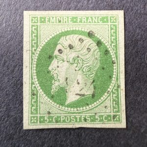 Y&T 12, "Napoléon 5c vert" en oblitéré. Superbe.