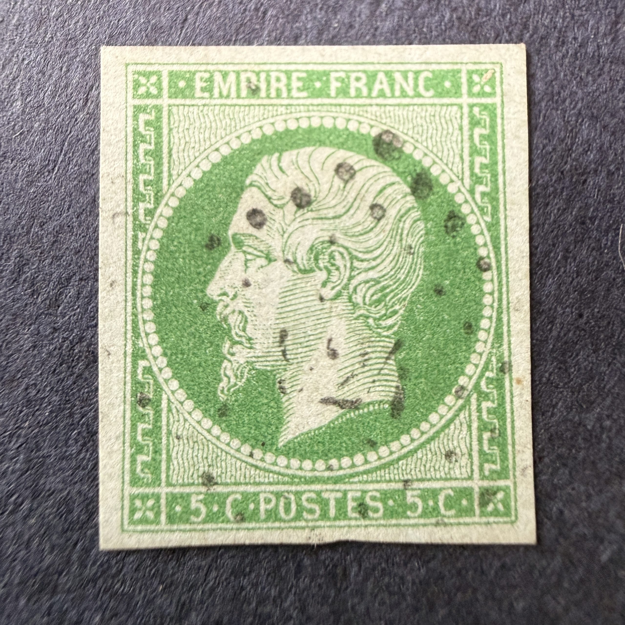 Y&T 12, "Napoléon 5c vert" en oblitéré. Superbe.