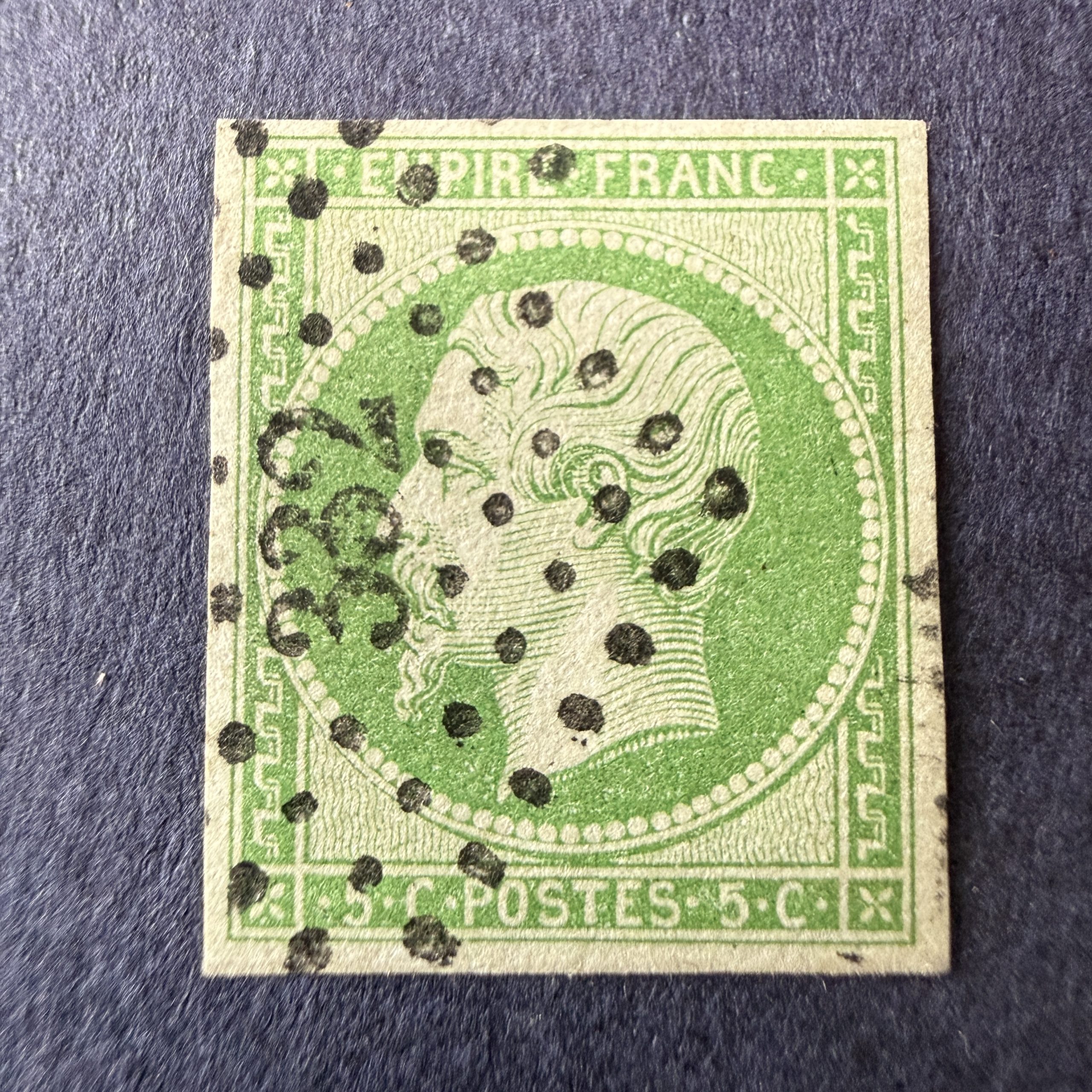 Y&T 12, "Napoléon 5c vert" en oblitéré. Signé Macovianu. TB.