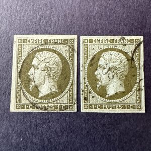 Y&T 11 et 11a, "Napoléon 1c" 2 nuances en oblitérés. TB.