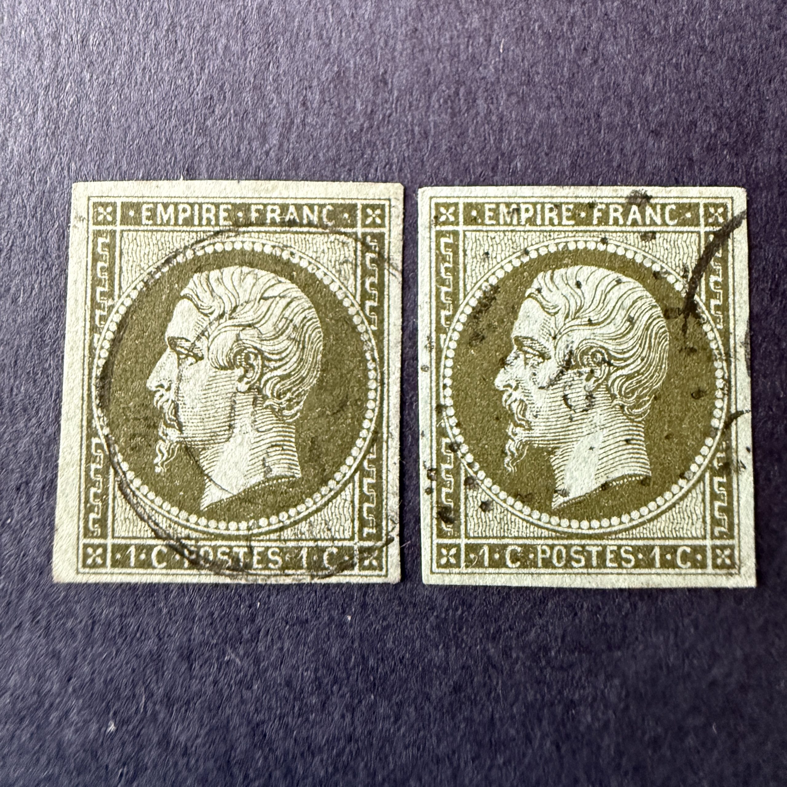 Y&T 11 et 11a, "Napoléon 1c" 2 nuances en oblitérés. TB.