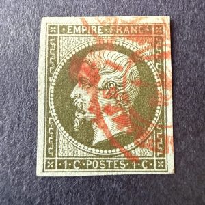 Y&T 11, "Napoléon 1c olive" en oblitéré cachet rouge. Superbe.
