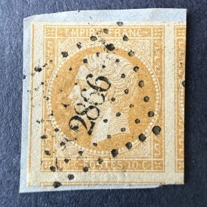 Y&T 13Al, "Napoléon 10c bistre citron" 5 voisins en oblitéré. Superbe.