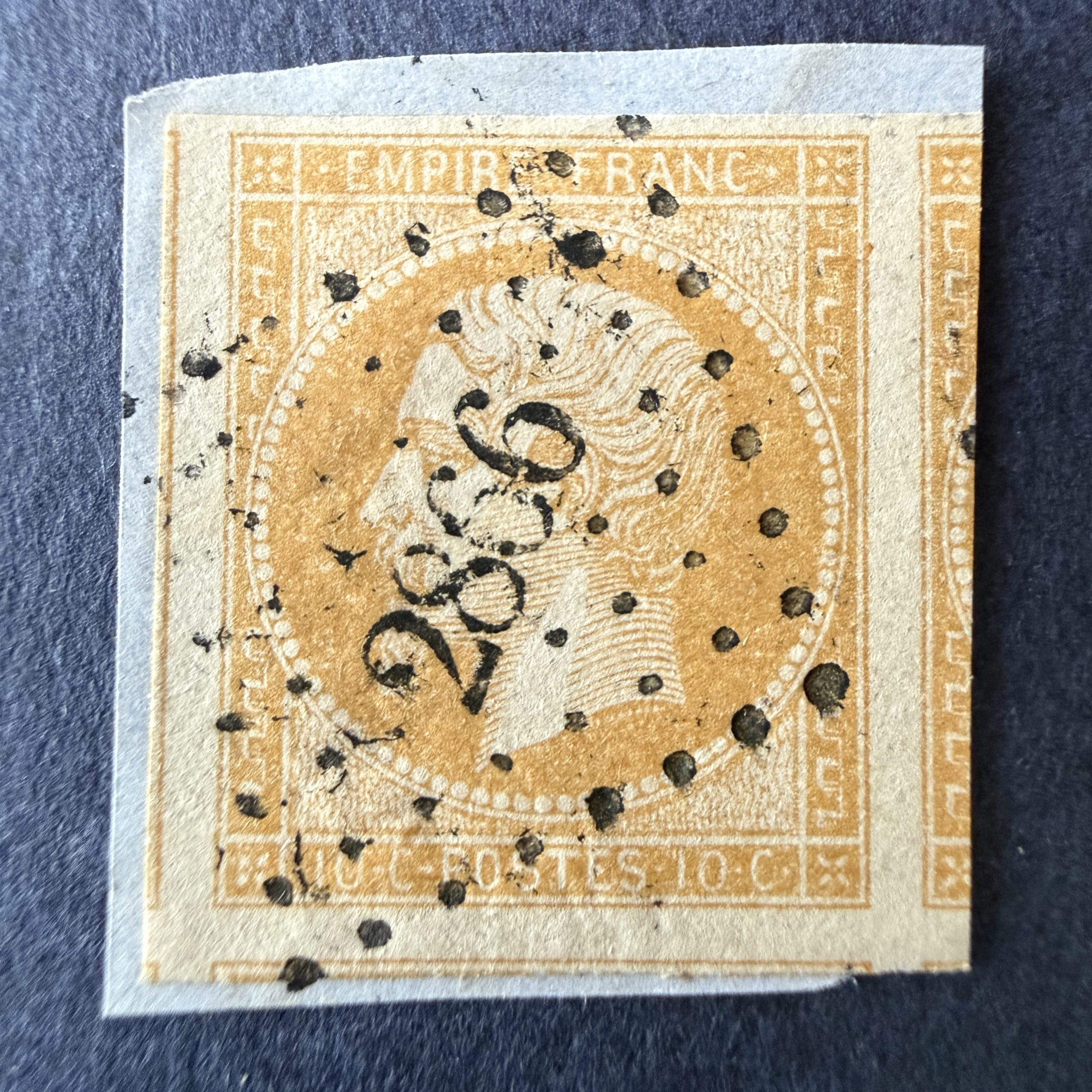 Y&T 13Al, "Napoléon 10c bistre citron" 5 voisins en oblitéré. Superbe.