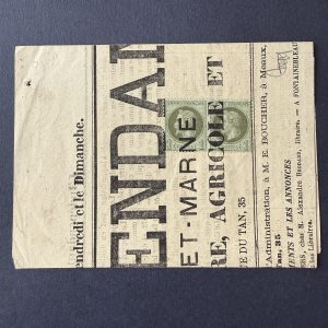 Y&T 25, "Napoléon Lauré 1c" paire oblitérée sur fragment journal. Superbe.