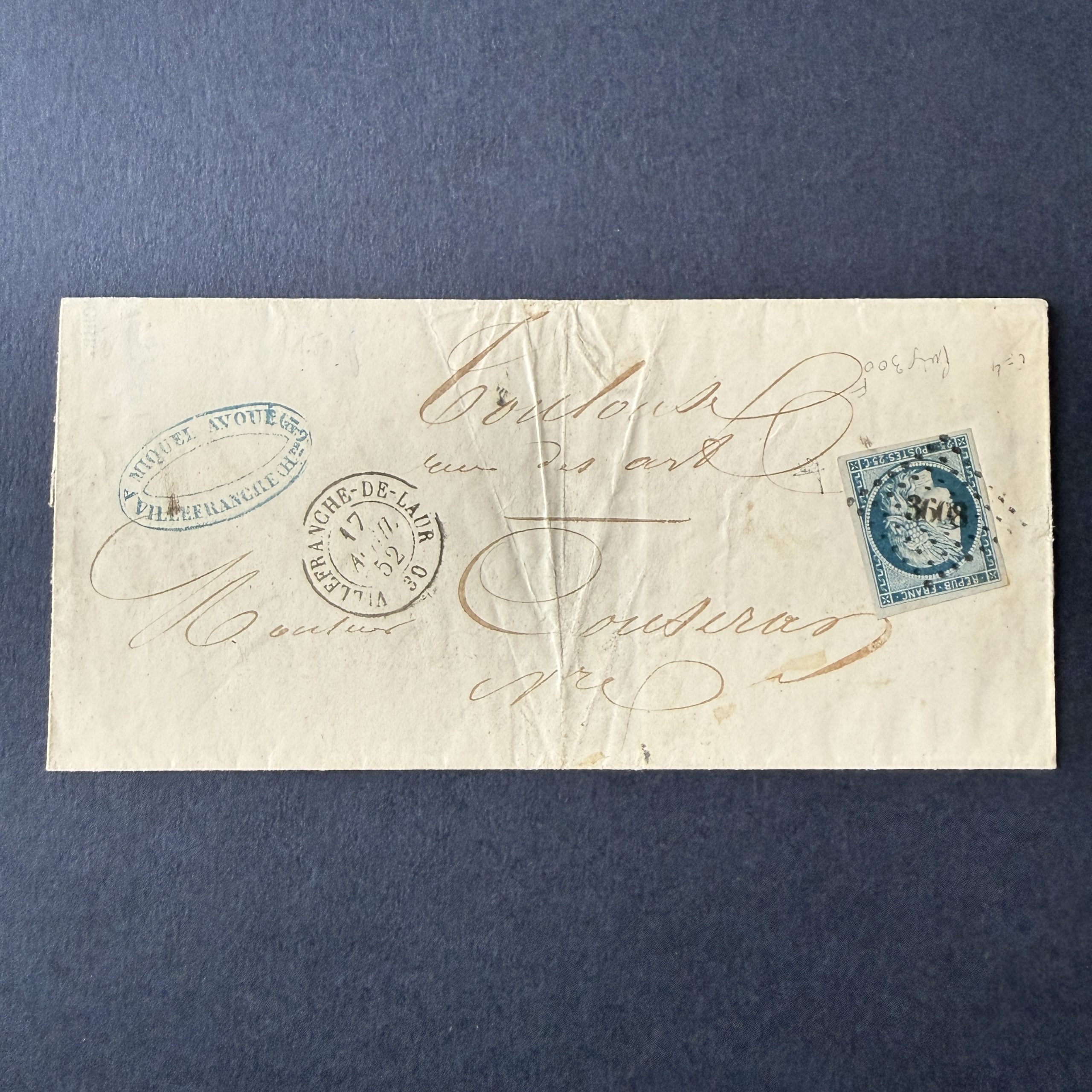Y&T 4, "Cérès 25c bleu" en oblitéré sur lettre. TB.