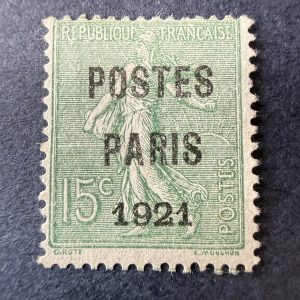 Préoblitéré Yvert 28, "Semeuse 15c" en neuf sans gomme. Signé Scheller. TB.