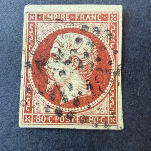 Yvert 17Ad, "Napoléon 80c vermillon" en oblitéré. TB.