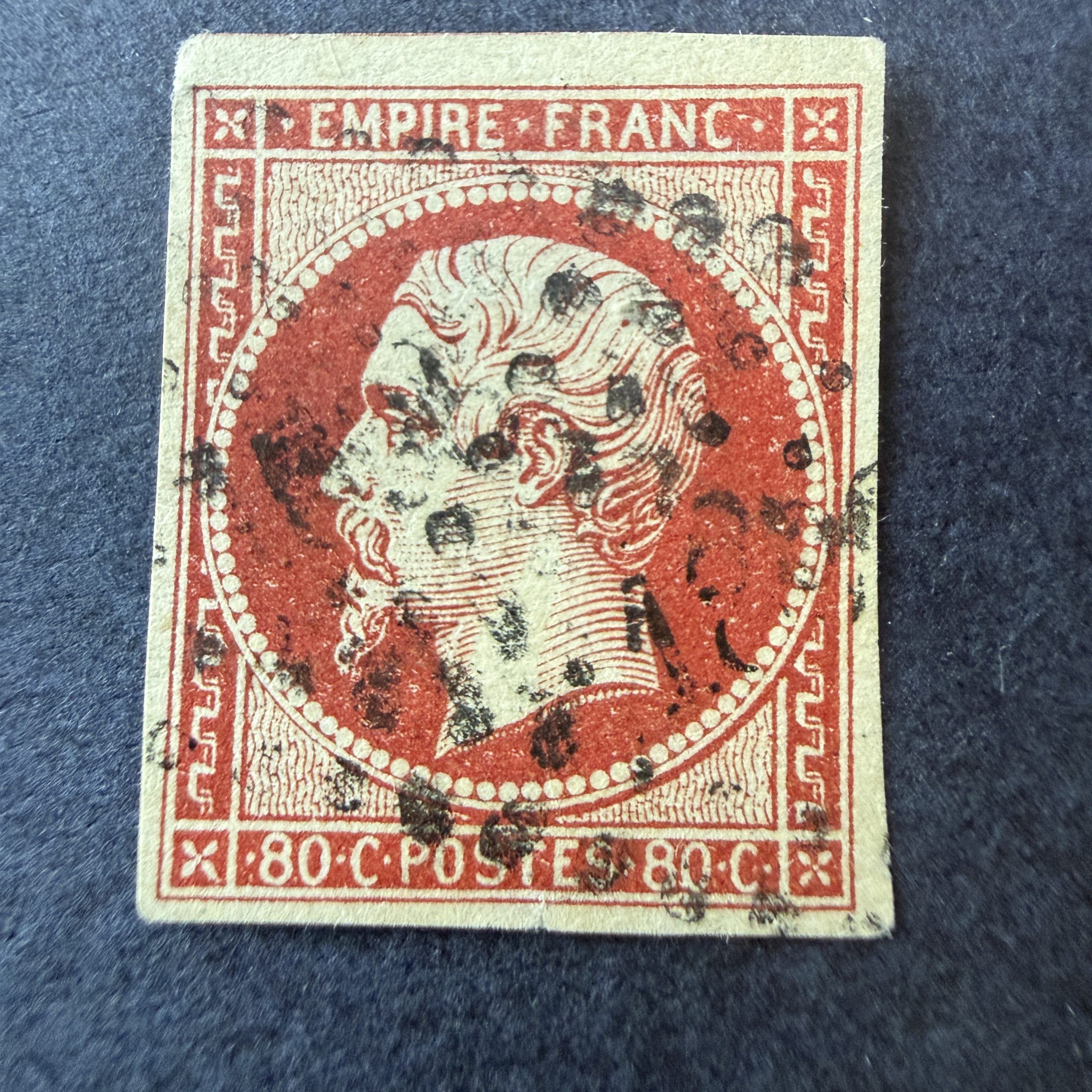 Yvert 17Ad, "Napoléon 80c vermillon" en oblitéré. TB.