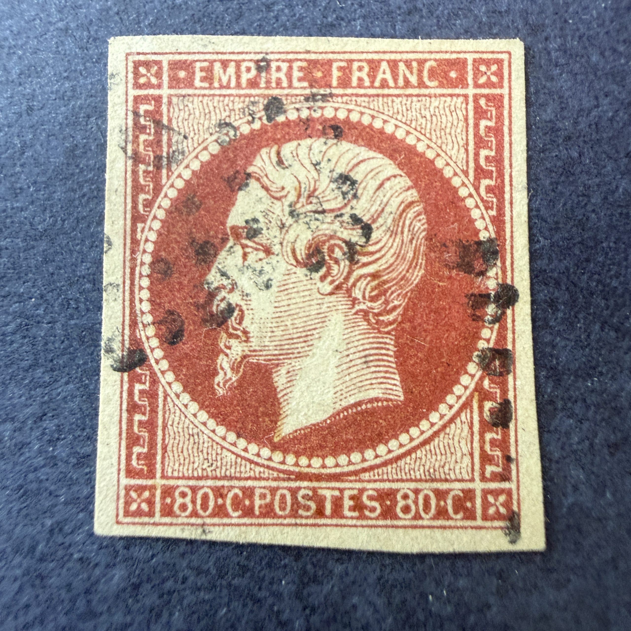 Yvert 17Ar, "Napoléon 80c vermillon foncé" en oblitéré. Signé Brun. TB.