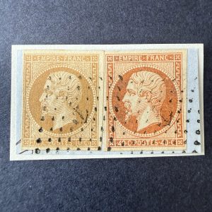 Yvert 13B, 16 "Napoléon" fragment en oblitéré ancre. Superbe.