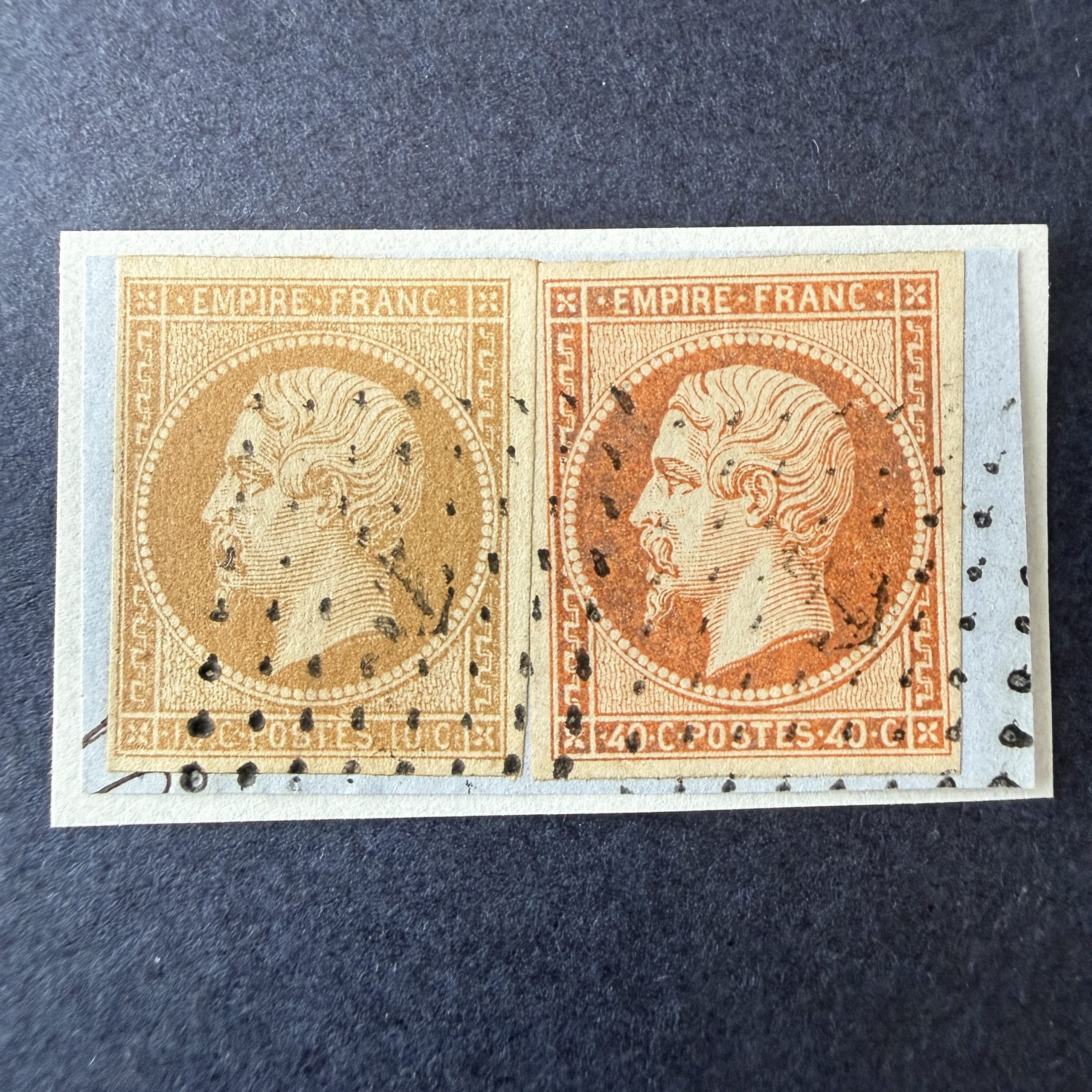 Yvert 13B, 16 "Napoléon" fragment en oblitéré ancre. Superbe.